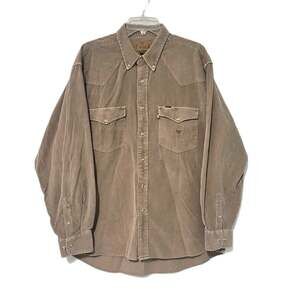 King Ranch Long Sleeve Button Down Western Corduroy Shirt Men Large Beige Heavy